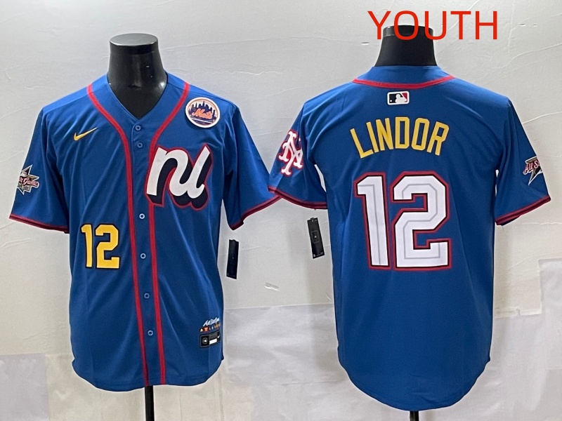 Youth 2025 New York Mets #12 Lindor Blue Nike 2025 MLB All Star Jersey style 006